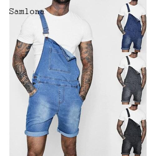 2021 Summer Jeans Demin Pants Mens Rompers One-piece Shorts Garment Fashion Strappy Playsuits Men Clothing onesie Male Overalls
