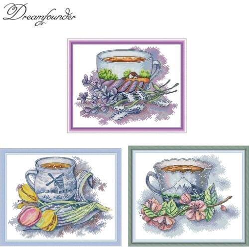 Teacup series cross stitch kit aida 14ct 11ct count print canvas stitches embroidery DIY handmade needl