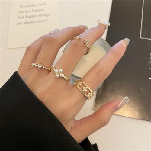 Five piece ring set for 2021 with exquisite pearl index finger ring, Instant cool wind ring