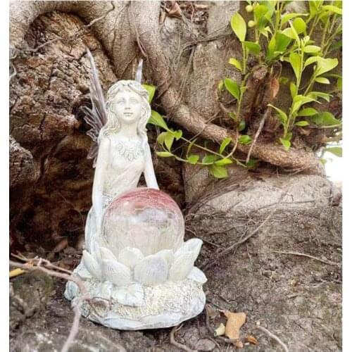 Outdoor Garden Lighting Solar Flower Fairy Waterproof Resin Handicraft Decoration Glass Lamp Sculpture Garden Decoration Lamp