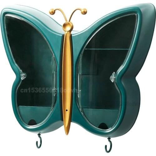 Butterfly Shape Wall-mounted Makeup Organizer Punch-free Jewelry Cosmetic Storage Box Women Skin Care Beauty Cosmetic Shelf