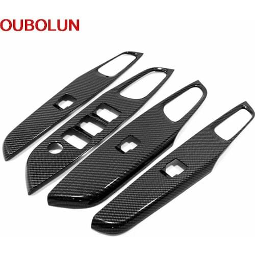 OUBOLUN For Toyota Vios XP150 2019 LHD ABS Carbon Fiber Inner Door Armrest Window Lifter Switch Button Cover Trim Accessories
