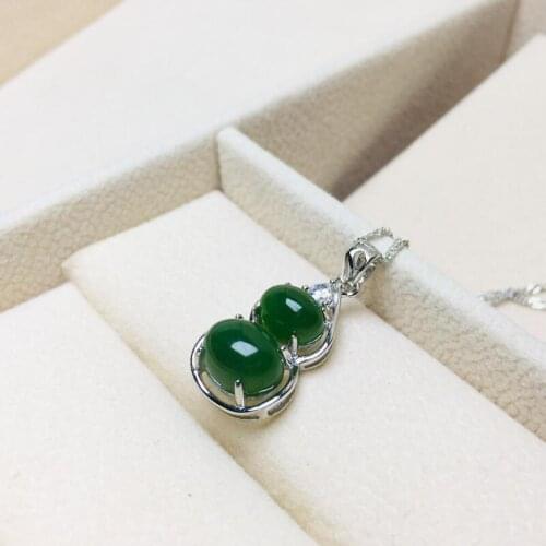 Natural Hetian Jasper Pendant Silver Mosaic Gourd Shape Necklace Attached Fine Jade Jewelry