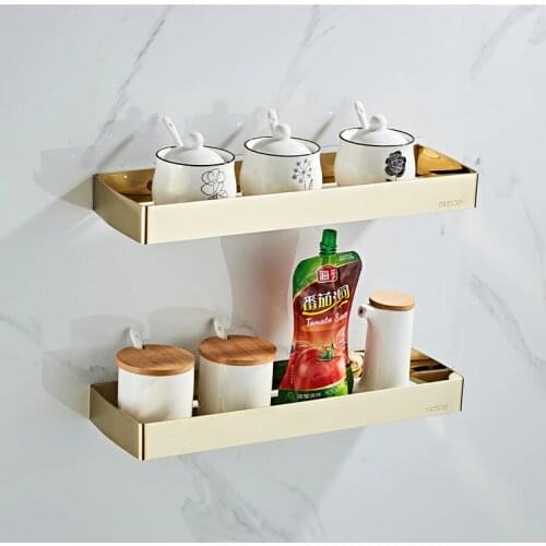 Bathroom Shelf Stainless Steel Gold Shower Rack Corner Shelf Square Bath Shower Shelf Nail Free Black Storage Organizer Rack