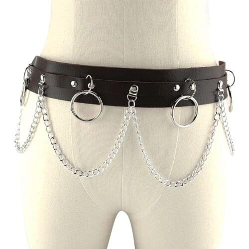 Unisex Punk belt Chain Fashion hip-hop gothic style Cummerbunds strap Wide leather waist corset ladies dress waistband Accessory