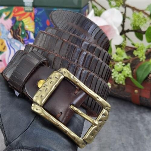 Luxury Stainless Steel Belt Buckle Top Leather Belt Men Designer Belt Retro Carving Ceinture Brass Buckle Mens Belt SBT0012