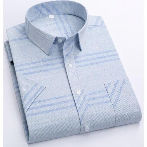 New Mens Printed Plaid Shirt Casual Mens Button Up Shirt Short Sleeve Mens Clothing Slim Fit Shirt Men 50% Cotton 50% Polyester
