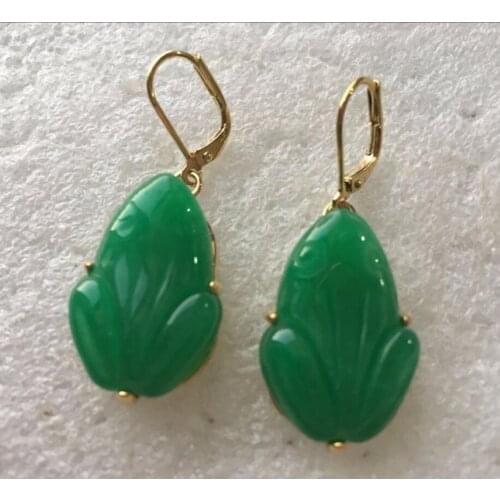 Free Shipping New design green Quartzite jade frog earrings fashion jewelry