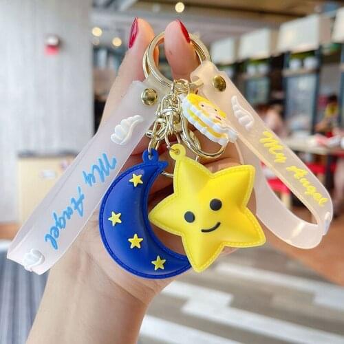 Women Cartoon Sun Moon Keychain Cute Silicone Pendant Student Star Bag Jewelry Keyring Friend Couple Anniversary Fashion Charms