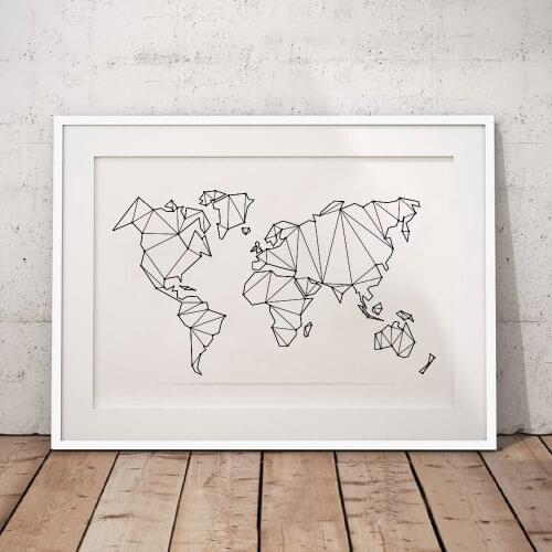 Nordic Abstract World Map Canvas Art Print Wall Pictures Geometric Low Poly Map of World Poster Canvas Painting Home Decoration