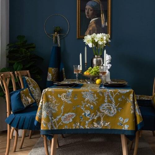 Retro Chinese Style Household Hotel Tablecloth Hemming Style Stitching Style Fashionable Cotton Rectangular Printed Tablecloth