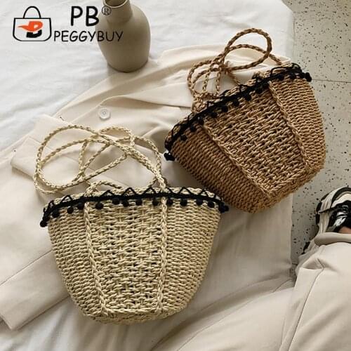 Female Shoulder Bags Straw Woven Large Capacity Handbags Casual Women Shoulder Tote Bags with String for Shopping