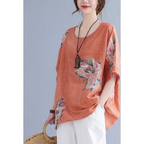 Loose Tops Thin Soft Cotton Print Floral Summer T Shirts Fashion Women T Shirt Plus Size All-match Woman Casual T-shirt Tshirt