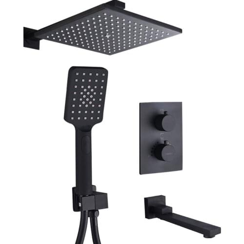 Brass Thermostatic Faucets Black Shower Set 8 Inch Bathroom Rain Shower Diverter Faucet Set With Plastic Handheld Shower Head