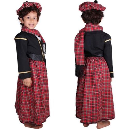 Traditional Scottish Baby Boys Costumes For Children Tartan Clothes Halloween Performance Party Program cosplay costume
