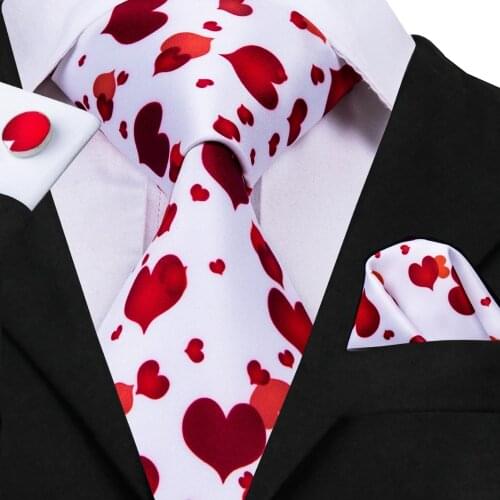 Hi-Tie Silk Men Tie Set Novelty Red Sweety Lovely Style Tie and Handkerchief Cufflinks Set Mens Wedding Party Suit Fashion Tie