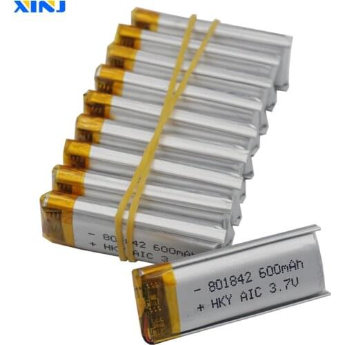 XINJ 10pcs 3.7V 600mAh Li Lithium Polymer Battery 801842 For Camera Solar Lamps Music player Driving Telephone watches Tablet PC