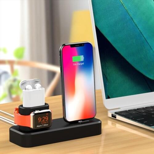 3 in 1 Multi Charging Dock Stand Docking Station Silicone Charger Holder for Apple iphone Watch Airpods for iPhone Mobile Phone