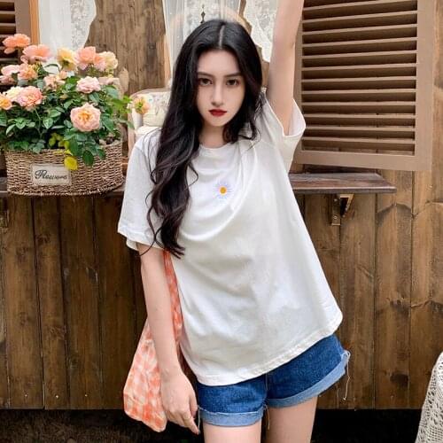 Summer new style embroidery short-sleeved womens t-shirt womens loose top clothes