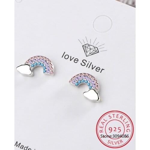 925 Sterling Silver Simple Cute Rainbow Clouds Stud Earrings With Colored Zircon For Girl Birthday Gift Dropshipping S-E920