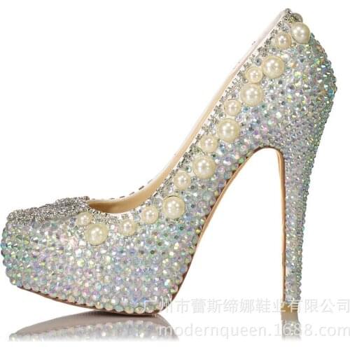 Women Pumps Sexy High Heels Shoes fashion spring Rhinestone 14CM Thin Heels Bling Wedding Shoes