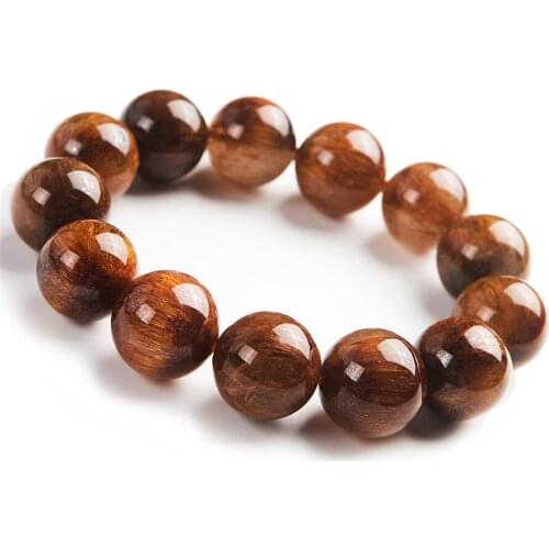 Genuine Natural Copper Hair Rutilated Quartz Crystal Round Bead Women Lady Bracelet AAAA 20mm