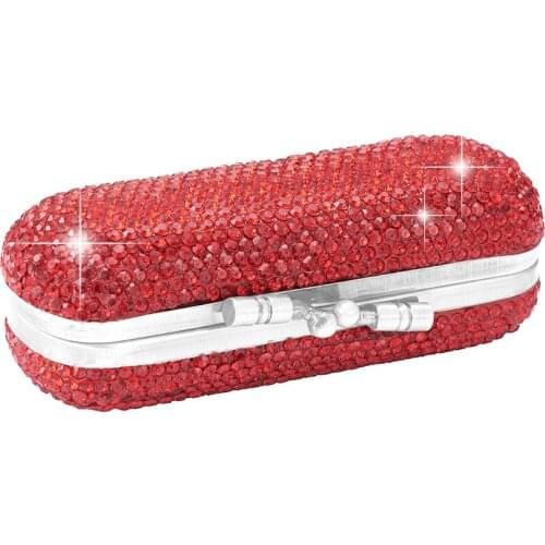 Ladies Lipstick Case With Mirror Shiny Diamonds Luxurious Vintage Clip Car Storage Box
