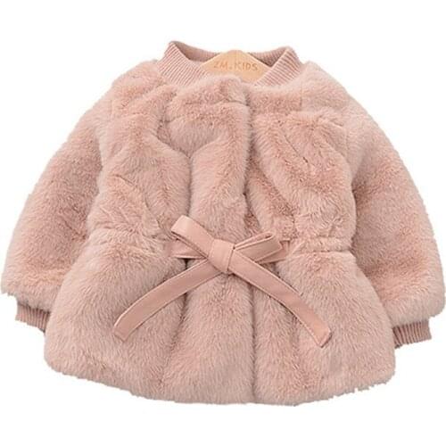 Winter Children Jackets Infants Baby Girls Wind Mink Fleece Cardigan Princess Wool Sweater Bow Belt Solid Color Autumn Outerwear