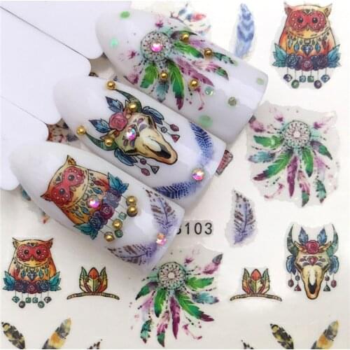 1Pcs Flowers Nail Art Sticker Water Decal Slider Cat Deer Animals Water Transfer Decals For Nail Manicure Nail Art Decorations