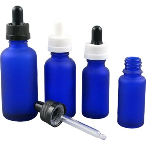 12 x Travel Empty 5ml 10ml 15ml 20ml 30ml 50ml 100ml Refillable Frost Blue Glass Eye Dropper Bottle with ChildProof Drop