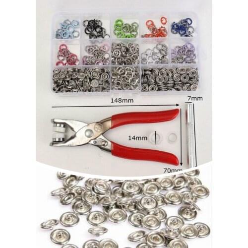 150 Sets 10 Colors 9.5mm Metal Clothes Sewing Buttons Prong Ring Press Studs + Clip Pliers Sewing accessories