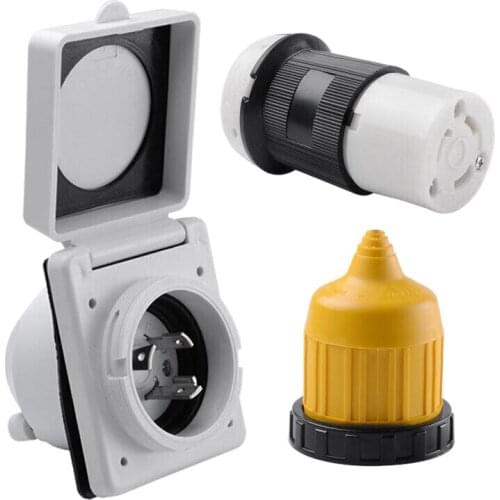 3Pcs 125V Rv Power Twist Lock Plug Inlet 30Amp Female Locking Connector with Cover Rv Power Socket Waterproof Cover Set