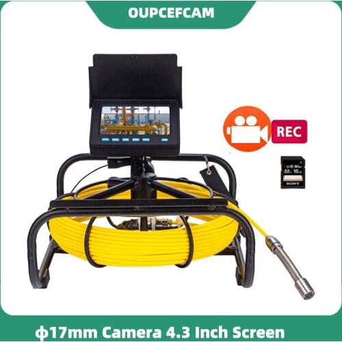 4.3 Inch Monitor 17mm HD Camera Sewer Drain Pipe Inspection System DVR 5mm Fiberglass Cable Aluminum Alloy Box WP9604B