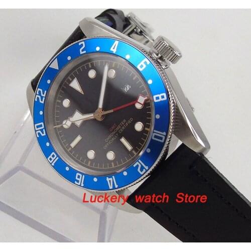 41mm Corgeut GMT mens watch black dial luminous rotating Bezel sapphire glass Automatic movement wrist watch-CA23