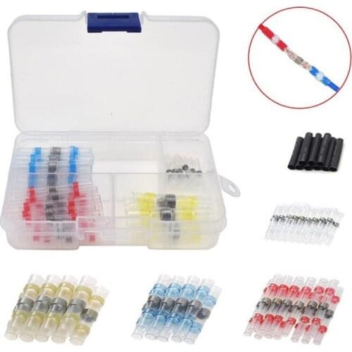 50PCS Waterproof Solder Seal Sleeve Splice Terminals Heat Shrink Electrical Wire Connector Butt Connectors Kit Assortment
