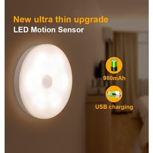6 LED Motion Sensor Light Night Light USB Rechargeable Sensor Wireless Energy-saving Bedroom Cabinet Light Body Induction Lamp