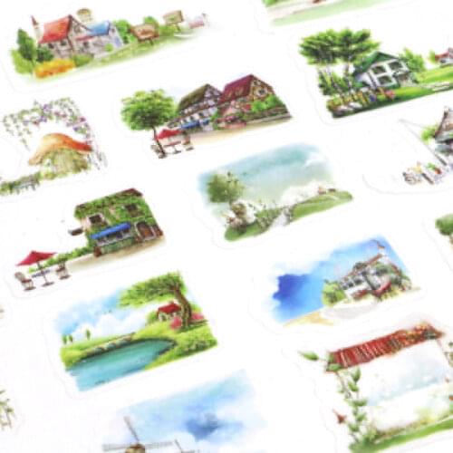 60packs/lot New Watercolor fashion architectural fairy tale landscape Scrapbooking Decorative Cute Stickers