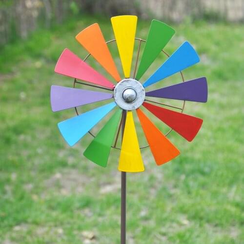 7 Colors Flower Garden Pinwheels Iron Pole Wind Spinner Windmill Decoration Gardening Green Plants Garden Yard Decor Gift