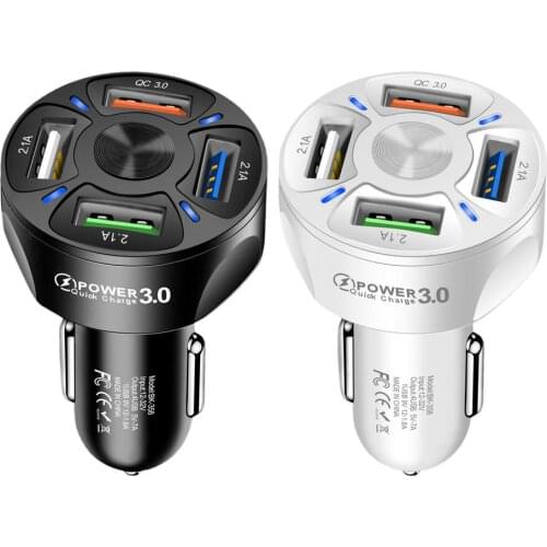 Car QC3.0 Fast Charger 4 USB 12-32V Cigarette Socket Lighter Quick Power Supply Adapter for Phone Automobile Charger