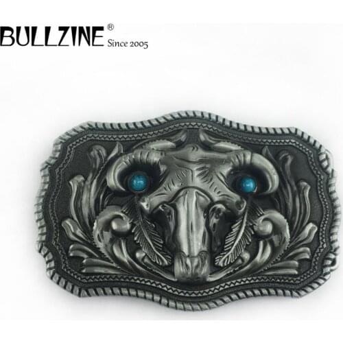 Bullzine fashion zinc alloy sheep head belt buckle pewter finish FP-03629 cowboy jeans gift luxurious belt buckle drop shipping