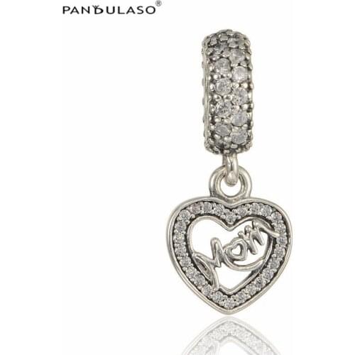 Woman DIY Beads Mom Heart Dangle Charms Fits Snake Chain Bracelets Sterling Silver Jewelry Beads For Jewelry Making