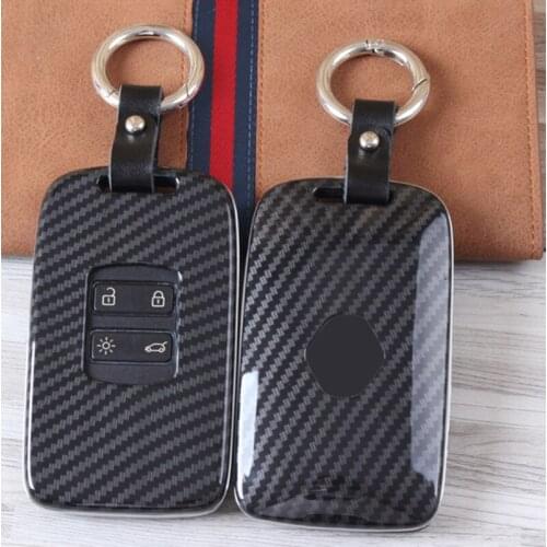 Carbon Fiber ABS Smart Car Key Cover Fob Case Chain For Renault Kadjar Megane Koleos