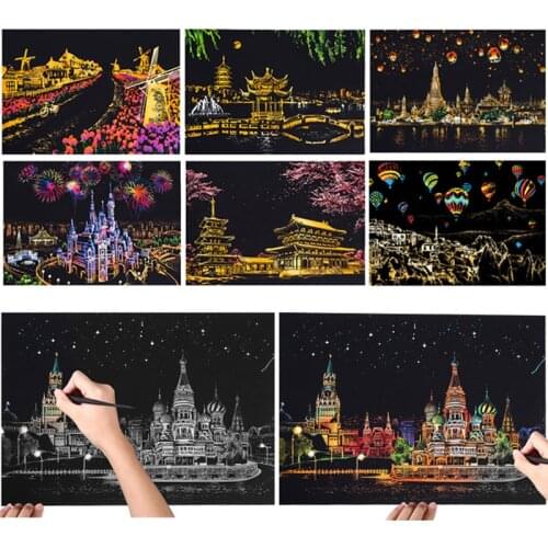 DIY Wall Decorative Paintings Colorful City Nightscapes World Scenery Scratches Scraping Paintings Creative Xmas Birthday Gifts