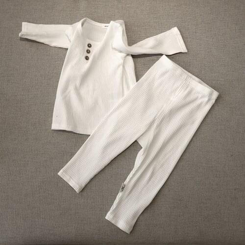 Children Clothes 2pcs Set Ribbed Kids Clothes Baby Boy Girls Clothes Round Neck Long Pants Clothing 6m-6 Year Kids Pajamas