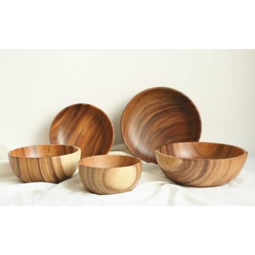 Home kitchen life Acacia wood extra large whole wood salad bowl, Japanese childrens wooden bowl