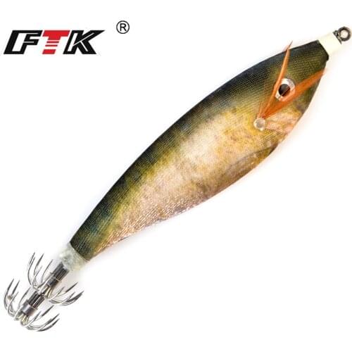 FTK Squid Jig Fishing Lures 9cm/16g Luminous Fishing Wood Shrimp Lure Squid Cuttlefish Jigs Bait Pesca Fishing Tackle