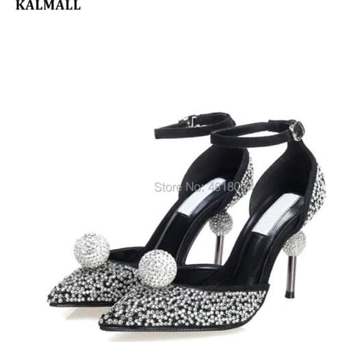 KALMALL Princess Crystal Sandals Unique Diamonds Heels Ankle Strap Stilettos Rhinestone Bling Sandals Party Wedding Shoes
