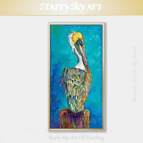 New Arrivals Artist Hand-painted High Quality Modern Wall Art Animal Bird Oil Painting on Canvas Big Bird Pelican Oil Painting