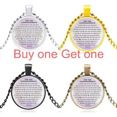 Classic the Ten Commandments Design Black Glass Cabochon Men Women Exquisite Pendant Necklace Jewelry Gifts