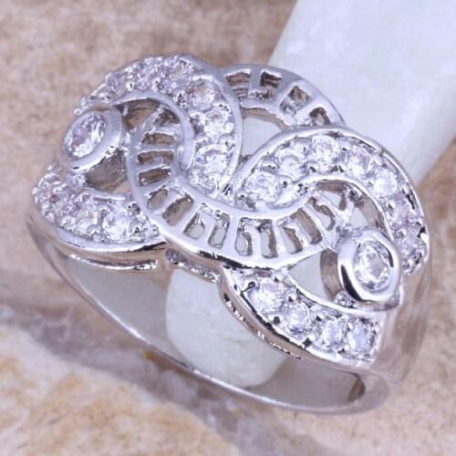 Enchanting White CZ Silver Plated Womens Ring Size 6 / 7 / 8 / 9 R1309